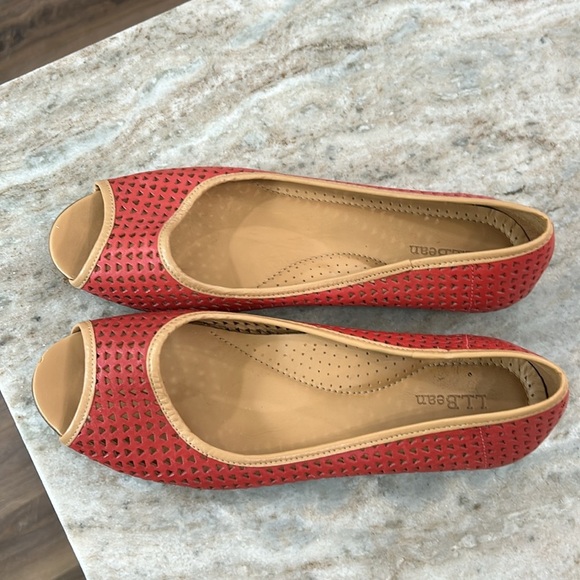L. L. Bean Leather Peep Toe Flats Size 8.5M red and tan - Picture 6 of 10